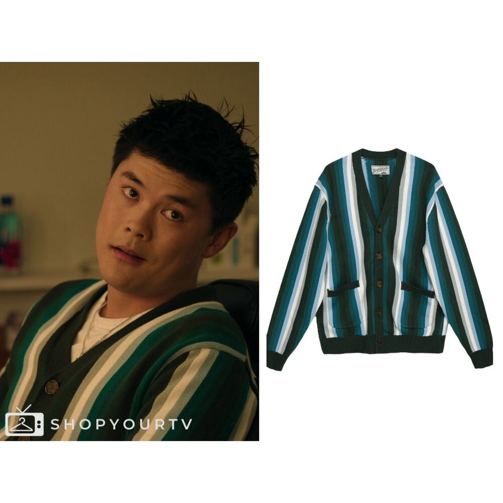 Bogey Boys SzLarge L Teal Green Black Striped Preppy Golf Cardigan Sweater ASO